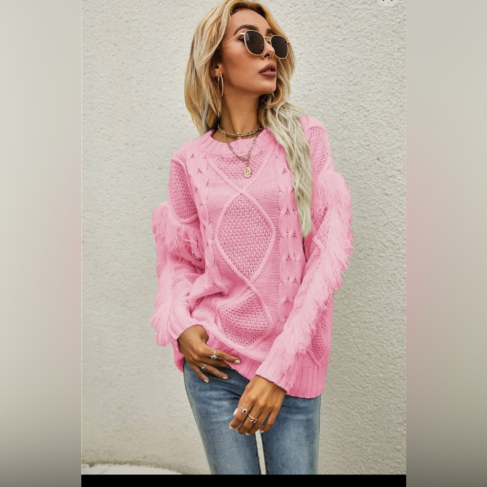 3/$25. Pink fringe sweater